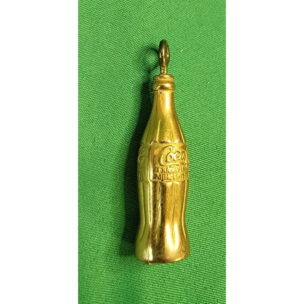 Novelty Coca Cola Bottle Golden Toned Mini Coke Charm Key Chain Accessory